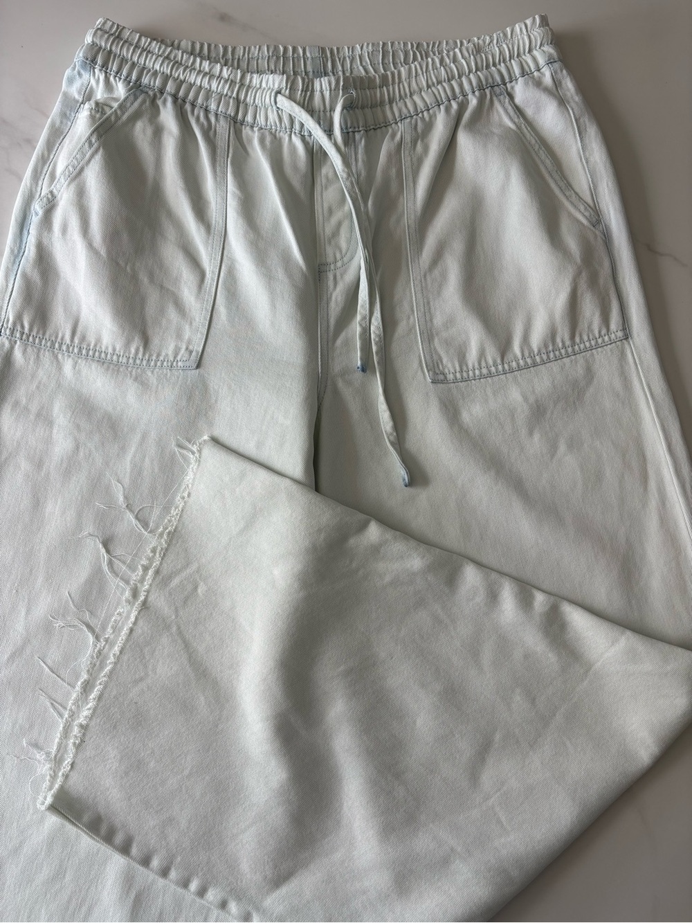 Thread & Supply Light White Wide-Leg Drawstring Pants Lyocell Sz XL - Picture 2 of 10